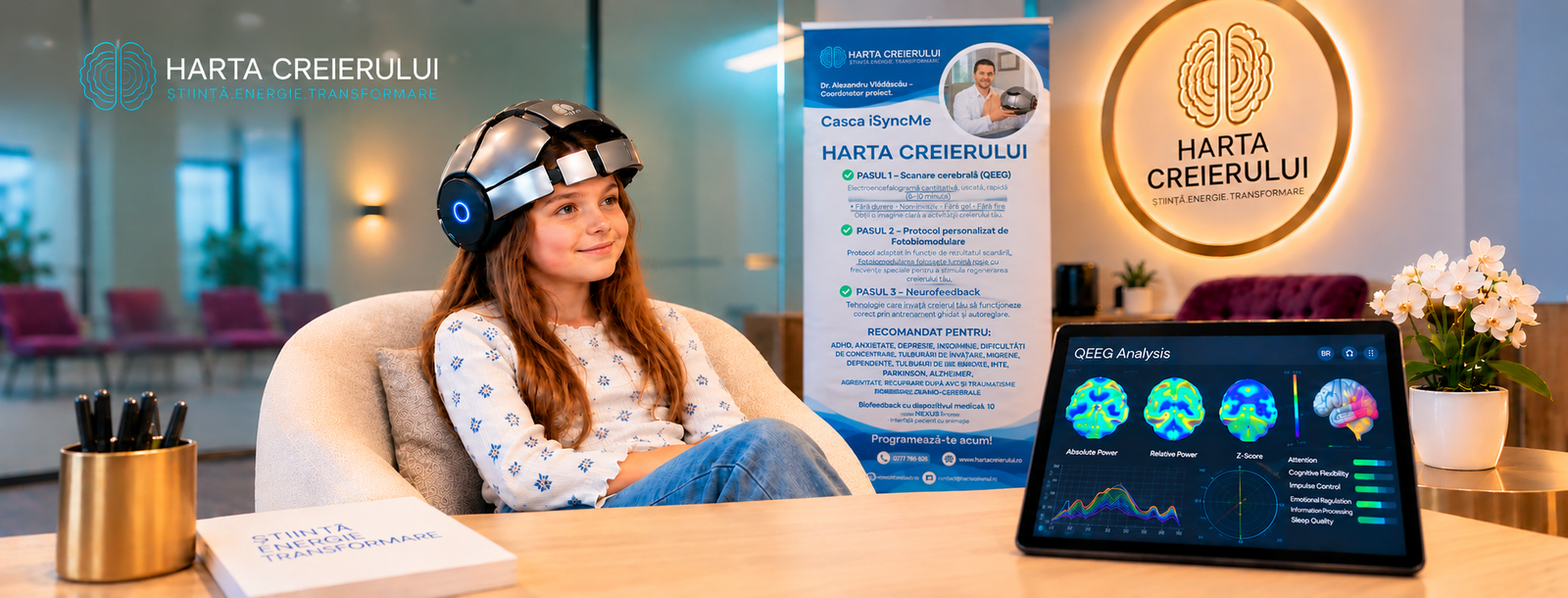 Fotobiomodulare transcraniană cu casca iSyncMe și analiza qEEG la Harta Creierului București