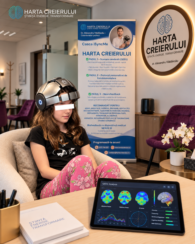 Fotobiomodulare transcraniană tPBM – ședință în cabinetul Harta Creierului