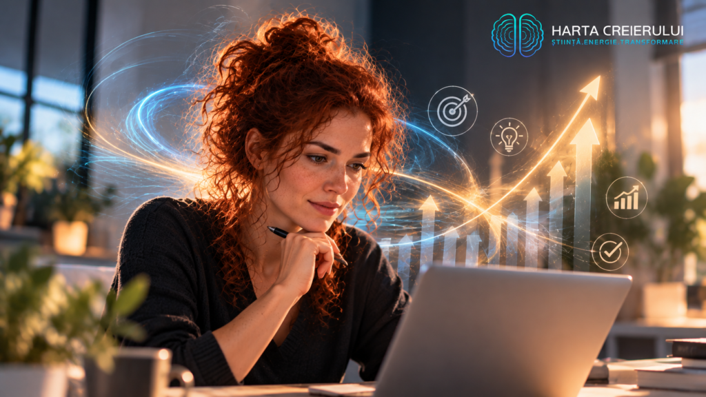 Performanța cognitivă – femeie concentrată la laptop, Harta Creierului